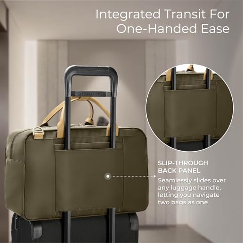 Briggs & Riley Multi-Pocket Cabin Bag - Carry On Luggage for Travel, Softside Bag for Men & Women, Fits in Overhead Bin, Two Slip Pockets, Fits up to 15" Laptop - Rhapsody Collection, Olive