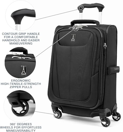 Travelpro Maxlite 5 Softside Expandable Luggage with 4 Spinner Wheels, Lightweight Suitcase, Men and Women, Black, 3-Piece Set (21/25/29)