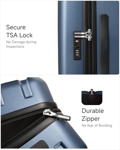 LUGGEX Carry On Luggage 22x14x9 Airline Approved, L2 100% PC Hard Shell Travel Suitcase with Smooth Spinner Wheels, TSA Lock (Black, 20 Inch, 40L)