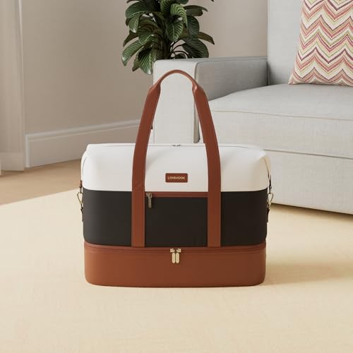 LOVEVOOK Weekender Bag for Women, Large Duffle Bag for Travel with 2 Packing Cubes, Carry on Overnight Bag with Shoe Compartment, Mom Hospital Bags for Labor and Delivery