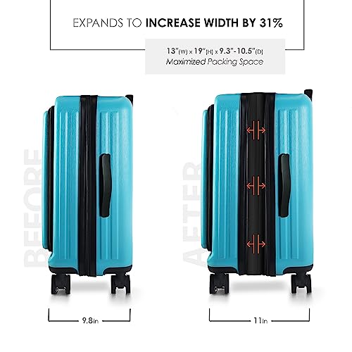 TRAVELARIM 20 Inch Carry On Luggage 22x14x9 Airline Approved, Carry On Suitcase with Wheels, Hard-shell Carry-on Luggage, Durable Luggage Carry-On, Teal Small Suitcase with Cosmetic Case