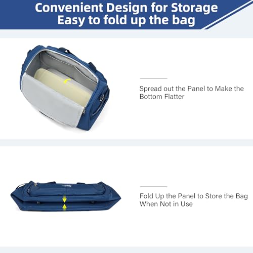 HanTrip Carry on Duffel Bag Foldable Duffle Bags for Travel, Under Seat Personal Item Bags for Airplanes, Weekender Overnight Mens Travel Tote Bag for Women Small Softside Carry on Luggage (Blue)
