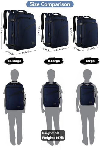 MATEIN Weekender Backpack, Large Capacity Travelling Suitcase Backpack with Strap for Clothes, Expandable Flight Approved Business Carry on Daypack for International Travel, Blue