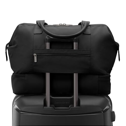 Samsonite Better Than Basics Weekender Duffle – Drop Bottom Travel Bag with 14” Laptop Compartment, SmartSleeve™ Trolley Strap, Adjustable Shoulder Strap, Durable RPET Lining, Black
