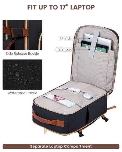 LOVEVOOK 40L Travel Backpack for Women & Men, Airline Approved Carry On Luggage with 3 Packing Cubes, TSA Overnight Bags, Waterproof Personal Item Bag, Weekender Essentials Backpacks fits 17" Laptop