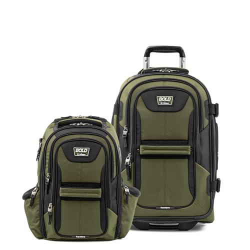 Travelpro Bold Softside 2-Piece Set — Expandable 2-Wheel Upright Carry-On Luggage with Backpack, Olive/Black