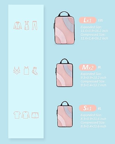 BAGSMART Compression Packing Cubes, 4 Set Travel Packing Cubes for Carry on Suitcases, Compression Suitcase Organizers Bag Set & Travel Cubes for Luggage, Lightweight Packing Organizers Baby Pink