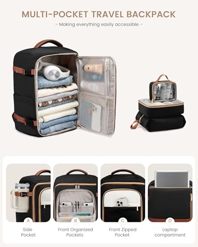 LOVEVOOK 40L Travel Backpack Carry on Flight Approved,Personal Item Bag with 3 Packing Cubes, Travel Backpack Bag for Women Fits 17" Laptop, Water-resistant Carry On Backpack for Airplanes