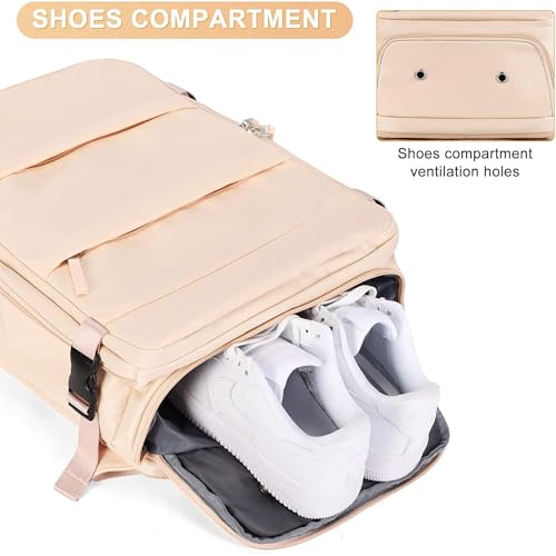 Farmer&Donkey Travel Backpack for Women Men, Waterproof Airlines Approved Carry On Backpack 15.6 Inch Laptop Backpack with USB Charging Port for Computer Bookbag for Business, School, Work(Beige)