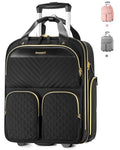 Arcoyard Underseat Carry On Luggage with Wheels, Multiple Compartments Airline Approved Personal Item Bag, Travel Carry-On with Leather Handle, Lightweight Rolling Suitcase for Women, Black Gold, L