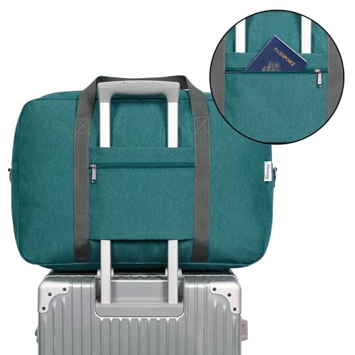 For United Airlines Foldable Carry on Bag 22x14x9 Travel Duffel Bag Packable luggage Duffle for Women and Men 40L (Teal)