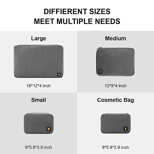 LEVEL8 4 Set Packing Cubes for Carry On Suitcase, Luggage Packing Organizers bag for Travel Accerssories Travel Essentials - Grey