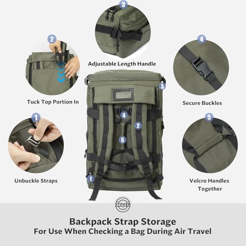 STOVER 45/100L Carry-On U-Zip Rolling Duffel Bag with Wheels, Medium Durable Travel Duffle w/Toiletry Bag, Heavy-Duty, Packable w/Shoulder Straps- Use as Luggage or Backpack, Men/Women (Green)