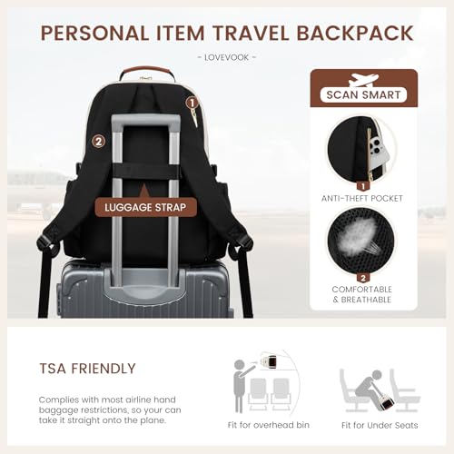 LOVEVOOK Laptop Backpack for Women with Pouch Pocket for Large Capacity Cup,15.6 Inch Laptop Computer Bag Travel Backpack Purse,Waterproof Work Business Backpack College Teacher Bags,Beige-Black-Brown