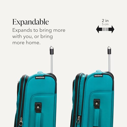 SWISSGEAR Sion Softside Expandable Spinner Luggage Durable Lightweight Travel Suitcase, Teal, Carry-On