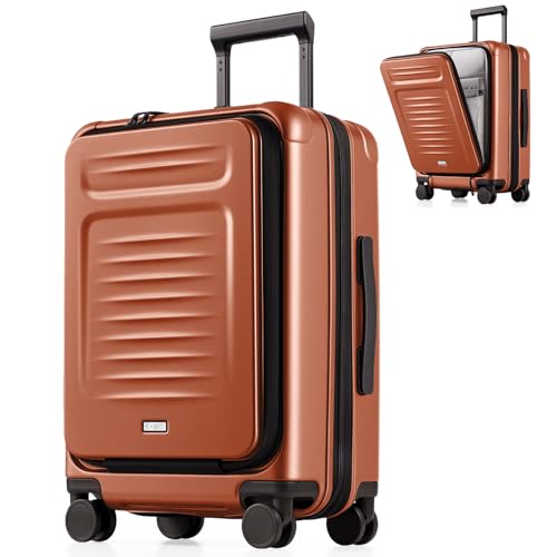 Coolife Carry On Luggage Suitcase : 22x14x9 Airline Approved Travel Luggage with Spinner Wheels, Front Pocket Expandable Hardshell Suitcases with TSA Lock Orange
