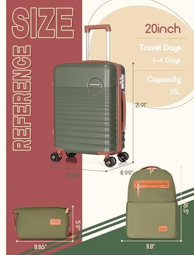 CONCEPTEN Carry On Luggage 22x14x9 Airline Approved, 20-inch Hard Shell Suitcases with Wheels, ABS Lightweight Carry on Suitcase with TSA Lock