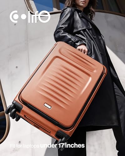 Coolife Carry On Luggage Suitcase : 22x14x9 Airline Approved Travel Luggage with Spinner Wheels, Front Pocket Expandable Hardshell Suitcases with TSA Lock Orange