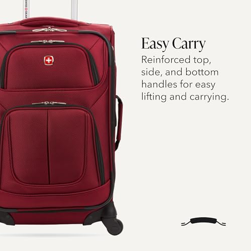 SwissGear Sion Softside Expandable Luggage – Carry-On Suitcase with 360 Degree Wheels & Retractable Handle – 21 Inch, Perfect for 1-3 Night Trips – Burgundy