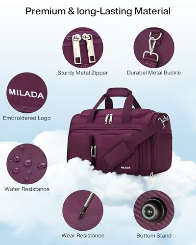 MILADA Underseat Carry On Luggage Bags for Travel Lightweight Foldable Carry On Bags for Airplanes Small Duffle Bag for Men Women TSA Approved Underseat Bag Travel Tote Bags, Purple