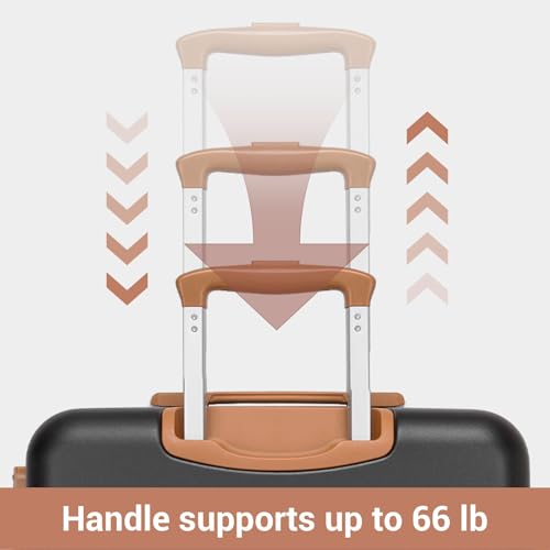 Kono Expandable 20 Inch Carry On Suitcase Airline Approved, Lightweight ABS+PC Hardshell Luggage with 360° Silent Spinner Wheels, Black/Brown