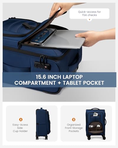 Carry On Luggage 22x14x9 Airline Approved, 22-Inch Suitcases with Spinner Wheels, Softside Carry-on Luggage with TSA Lock for Men Women Business Trip, Lightweight Large Capacity Luggage for Travel