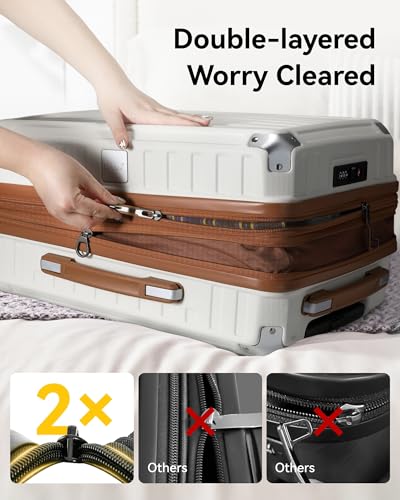 LUGGEX Carry On Luggage 22x14x9 Airline Approved, PC Expandable Hard Shell Suitcases with Spinner Wheels, 20 Inch, White Brown