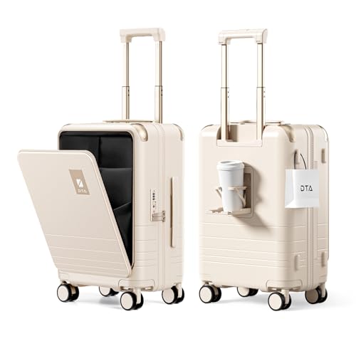 DTA Nova Top Opening PC Hard Shell Suitcase, 20-inch International Carry On Luggage with TSA Lock, 360 Silent Spinner Wheels - Ideal for Business Travel Suitcase (Beige, Carry-On 20-Inch)