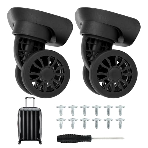 2Pcs Luggage Suitcase Wheels,Only Compatible with DELSEY Carry-On Plus 21 Inch,luggage wheels replacement with Screws/screwdriver,360° Rotation Spinner Wheel,Mute Double Row Swivel Wheel(Black)