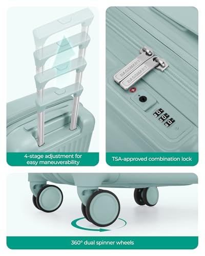 BAGSMART Carry On Luggage 22x14x9 Airline Approved with Spinner Wheels, Travel TSA Approved 100% PC Hard Shell Suitcases, 20 Inch Expandable Luggage with TSA Lock, Dark Sea Green