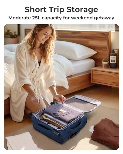 BAGSMART Underseat Carry On luggage Airline Approved, 16-inch Small Softside Underseater Travel Suitcase with Spinner Wheels Overnight Bag Small Rolling Carry-on for Women Men Weekender, Navy Blue