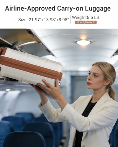 Kono Carry On Luggage Airline Approved with Large Toiletry Bag, 20 Inch Lightweight PC+ABS Luggage with TSA Lock, Expandable Hard Shell Carry On Suitcases, White
