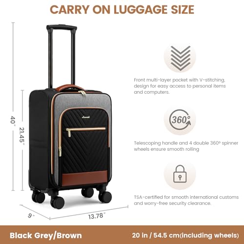 LOVEVOOK Carry On Luggage 22x14x9 Airline Approved,20 Inch Carry-on Suitcase for Women,Softside Suitcases with Wheels,Rolling Checked Luggage with TSA Lock,Lightweight Travel