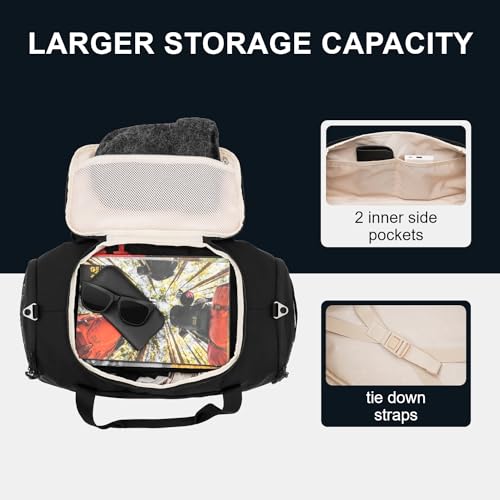 LEVEL8 Travel Duffle Bag Carry on Bag Sport Duffle Weekender Bags Black,30L