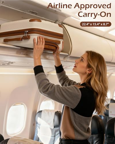 Coolife Carry On Luggage, Suitcase with Durable and Lightweight, carry on suitcase with ABS Hardshell, Dual Spinner Wheels, TSA Lock, and YKK Zipper(apricot white, S(20in)_carry on)