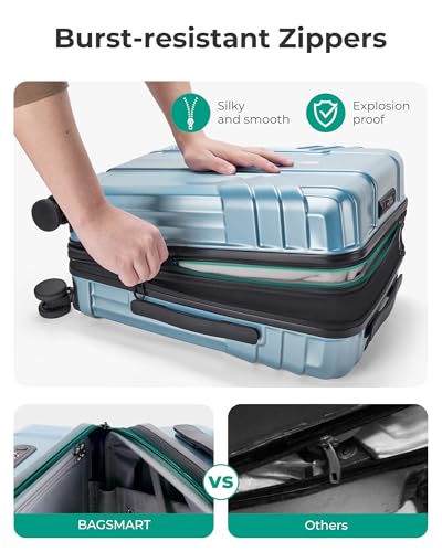 BAGSMART Expandable Carry On Luggage 22x14x9 Airline Approved, 20 Inch Travel Luggage with Spinner Wheels, Lightweight Hard Shell Suitcase Carry on Airy Blue