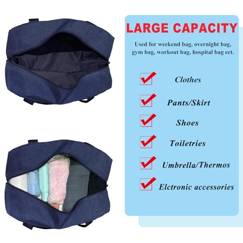 For Spirit Airlines Personal Item Bag 18x14x8 Foldable Carry on Bags for Airplanes Travel Duffel Bags for Women and Men(Snow Navy (With Shoulder Strap))