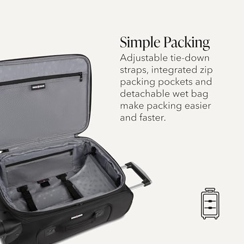 SWISSGEAR Sion Softside Expandable Spinner Luggage Durable Lightweight Travel Suitcase, Black, Carry-On