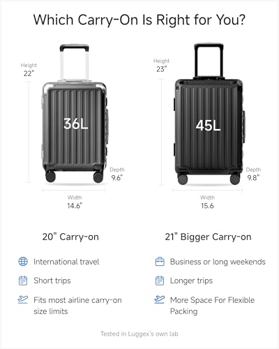 LUGGEX Carry On Luggage with Spinner Wheels, 8010S Aluminum Frame Zipperless Polycarbonate Hard Shell Suitcase (ZX-Core, Black, 21 Inch)