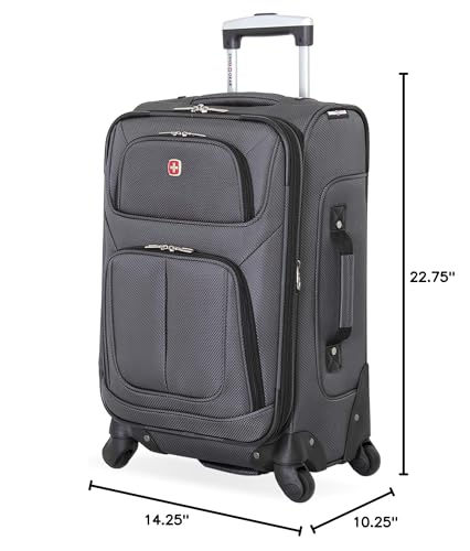 SWISSGEAR Sion Carry-On Spinner Luggage, Softside Expandable, Lightweight Suitcase, Dark Grey, 22.75-Inch