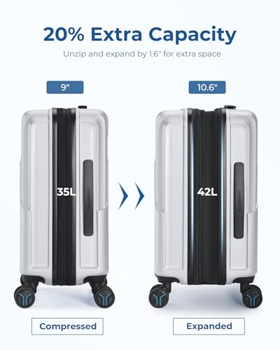BAGSMART Carry On Luggage 22x14x9 Airline Approved, 1OO% PC Hardside Expandable Luggage with TSA Lock, 20 Inch Travel Suitcase with Spinner Wheels,Sliver