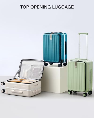Hanke 20 Inch Carry-On Luggage with Wheels PC Hard Shell Suitcases Top Opening Aluminum Frame Travel Luggage Suitcases for Woman Men.(Bamboo Green)