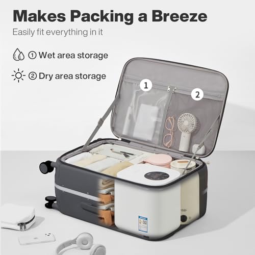 mixi 20 Inch Carry On Luggage 22x14x9 Airline Approved PC Hard Shell Suitcase Top Opening Aluminum Frame Travel Suitcases with Wheels, Rock Gray