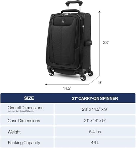 Travelpro Maxlite 5 Softside Expandable Luggage with 4 Spinner Wheels, Lightweight Suitcase, Men and Women, Ensign Blue, Carry-on 21-Inch