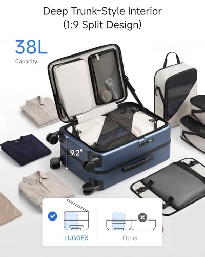 LUGGEX Carry On Luggage Top Opening, FLA Aluminum Frame Trunk Style Luggage, Polycarbonate Hard Shell Suitcase (FX-Enhance, Blue, 20 Inch, 38L)