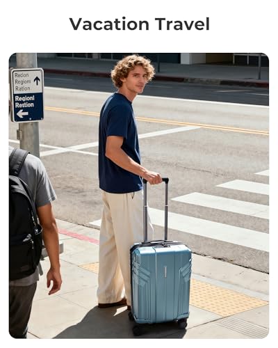 BAGSMART Expandable Carry On Luggage 22x14x9 Airline Approved, 20 Inch Travel Luggage with Spinner Wheels, Lightweight Hard Shell Suitcase Carry on Airy Blue