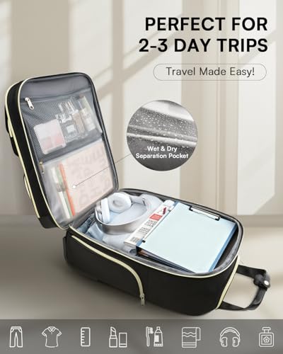 Arcoyard Underseat Carry On Luggage with Wheels, Airline Approved Personal Item Luggage, 16-Inch Multi-functional Underseat Luggage, Lightweight Overnight Suitcase for Women, Bussiness, Travel, Black