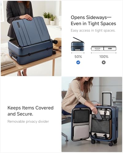 LUGGEX Carry On Luggage Top Opening, FLA Aluminum Frame Trunk Style Luggage, Polycarbonate Hard Shell Suitcase (FX-Enhance, Blue, 20 Inch, 38L)