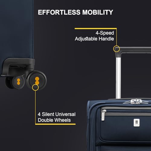 LEVEL8 Carry On Luggage Airline Approved with Compartment, Softside Expandable Rolling Suitcase with Spinner Wheels, Blue, Carry-On 20-Inch