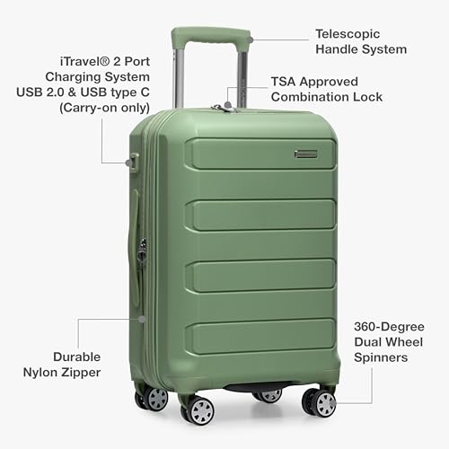 Traveler's Choice Pagosa Hardshell Expandable Luggage with Spinner Wheels, Green, 22-Inch Carry-on